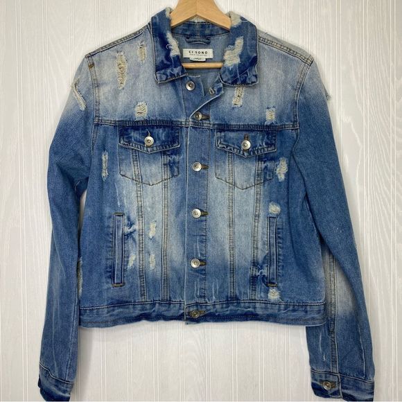 Ci Sono Jackets & Blazers - Cute Sono Distressed Denim Jean Jacket Size Large